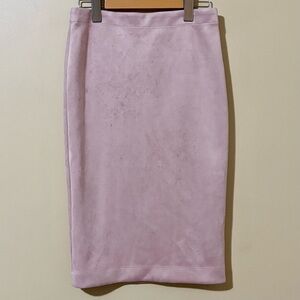 Philosophy| Elegant Pink Dusty Rose Faux-Suede Long Mid-Calf Pencil Skirt Sz S